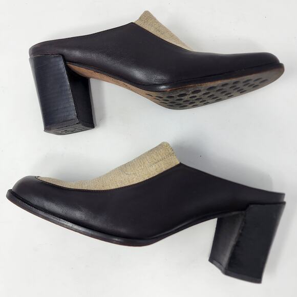 Donald J. Pliner Mules Women 7.5M ISA Brown Leather and Tan Fabric Block Heel - Picture 8 of 10